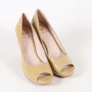 Vince Camuto open toe paten leather heels